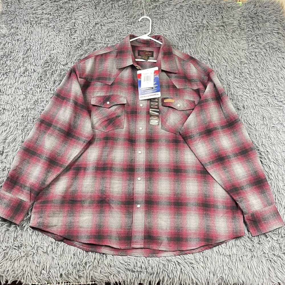 Mens Extra Heavy Pearl Snap Plaid Flannel Outdoor Shacket Red Black Gray 2XL NWT